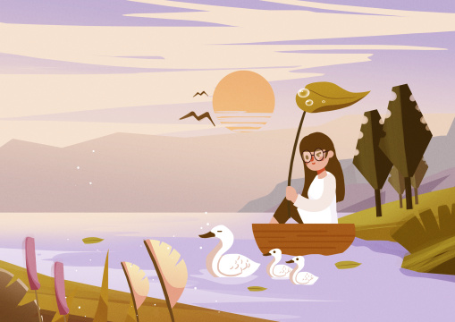 卡通手绘白露二十四节气叶子露水闪屏插画