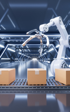 工厂机械臂与包装箱3D渲染
