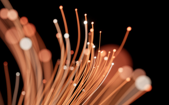 流动生长的金色粒子曲线背景3D渲染