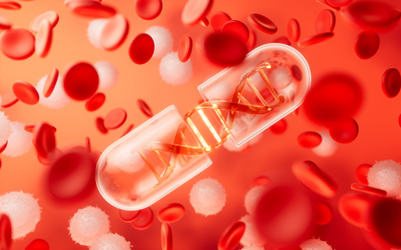 胶囊与血液细胞背景3D渲染