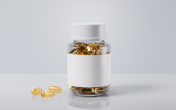 金色透明鱼油胶囊3D渲染