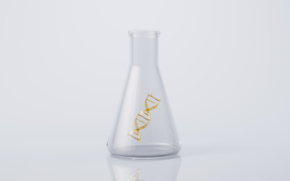 锥形瓶与DNA结构3D渲染