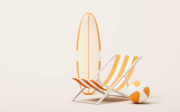 冲浪板与沙滩椅3D渲染