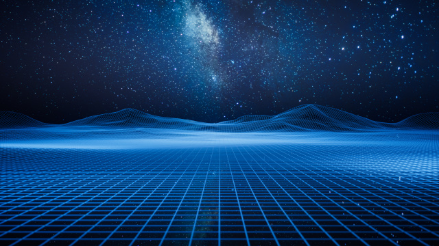 星空背景与数字科技网格地面3D渲染