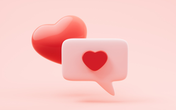 卡通风格对话框与爱心3D渲染