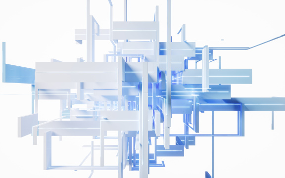 蓝白创意几何体线条3D渲染