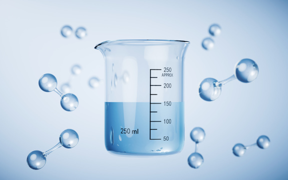 烧杯与蓝色背景3D渲染