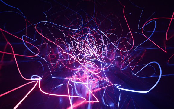 发光霓虹线条隧道3D渲染