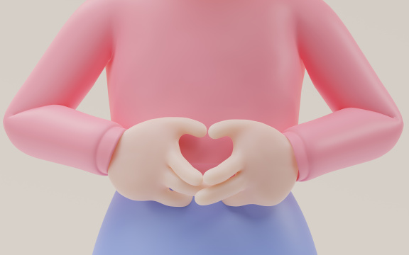 可爱的卡通女孩比心动作3D渲染