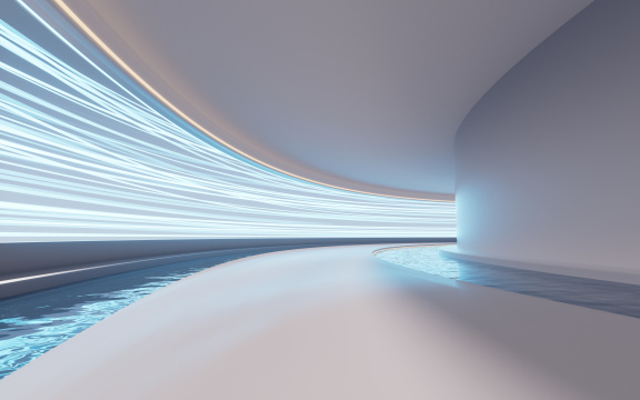 现代建筑室内水面空间3D渲染