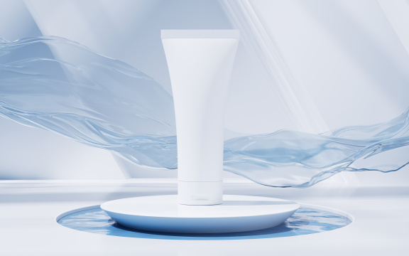 护肤品与明亮房间背景3D渲染