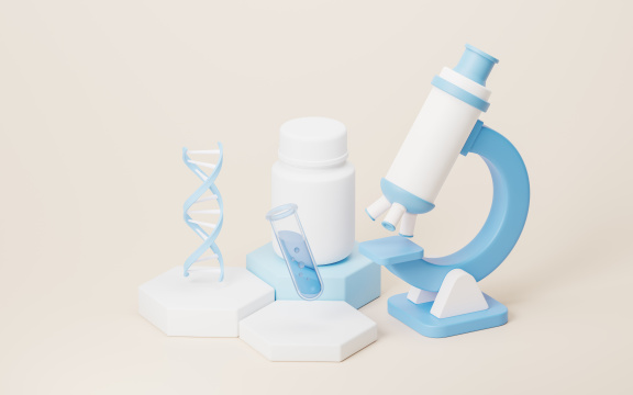 显微镜与生物制药概念3D渲染