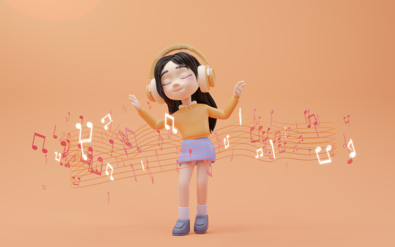 正在听歌的卡通小女孩3D渲染