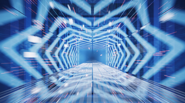 霓虹线条动态模糊隧道3D渲染