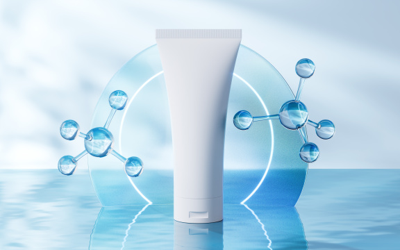 水面上的护肤品3D渲染