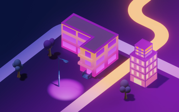 城市夜晚建筑3D渲染