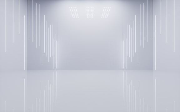 白色空房间与发光线条3D渲染