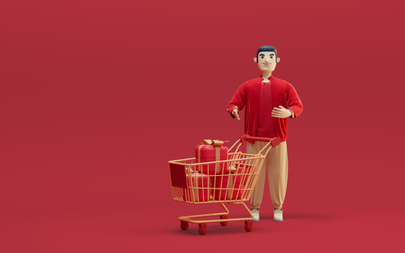 卡通男士购物角色3D渲染