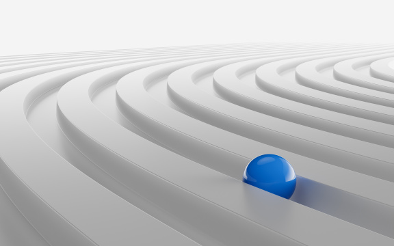 弯曲的金属路径与球体3D渲染