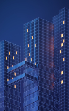 夜晚城市高楼建筑与灯光3D渲染