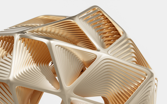 抽象金属线框结构3D渲染