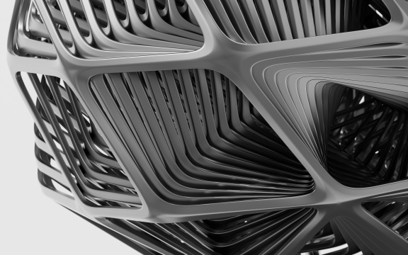 抽象金属线框结构3D渲染