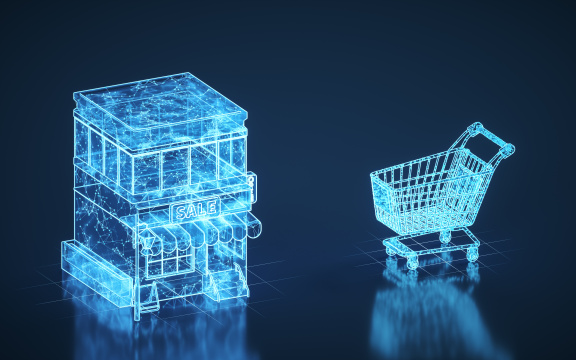 蓝色线条结构商店店铺 3D渲染