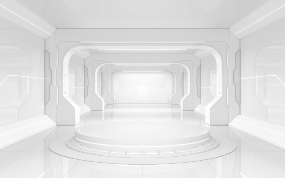 白色未来感室内空间 3D渲染