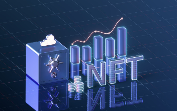 NFT数字版权加密技术概念图 3D渲染