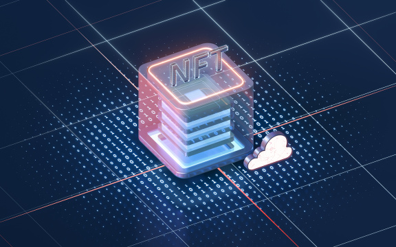 NFT数字版权加密技术概念图 3D渲染