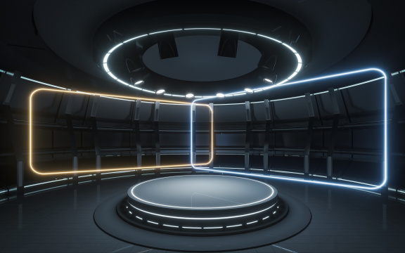 科技感圆形空房间 3D渲染