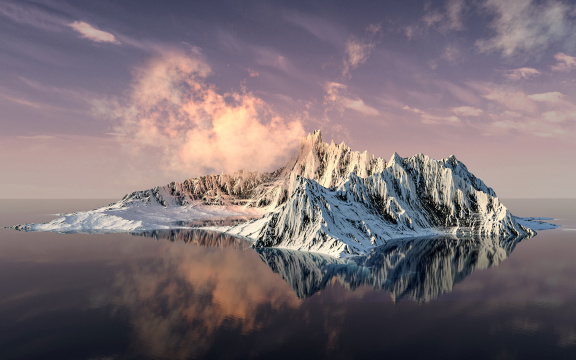 夕阳下的雪山 3D渲染