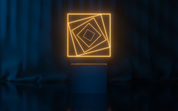 抽象发光线条与窗帘背景 3D渲染