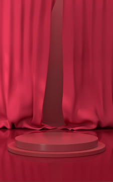 有窗帘背景的空房间 3D渲染