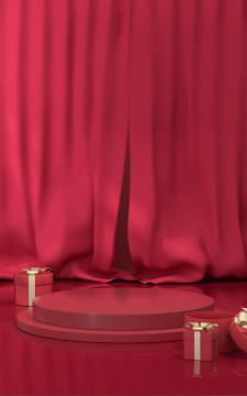 有窗帘背景的空房间 3D渲染