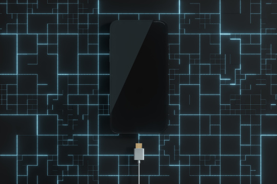 手机与发光电路背景 3D渲染