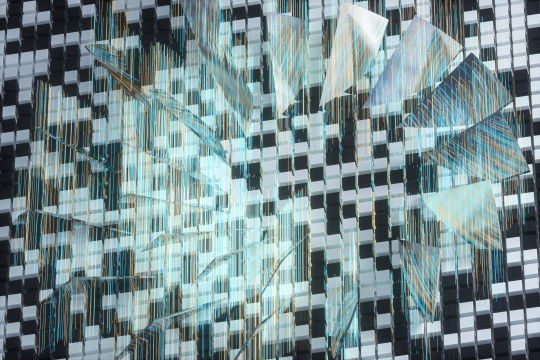 网格背景与抽象几何图形 3D渲染