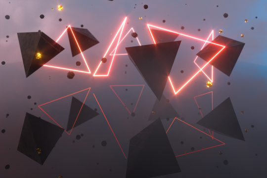 黑暗的夜晚三角形砖块与地面场景 三维渲染