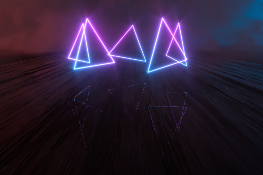 黑暗的夜晚三角形砖块与地面场景 三维渲染