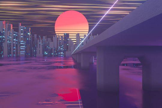 沥青道路与远方城市的灯火 三维渲染