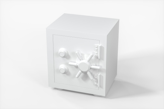 白色保险箱模型与白色背景 三维渲染