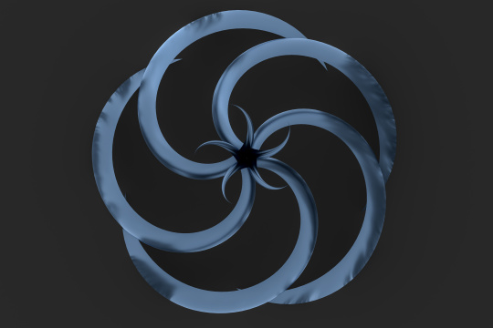 三维渲染，蓝色流动感金属花形