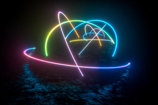 多彩魔幻发光线条背景，三维渲染