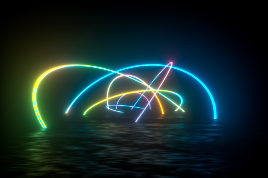 多彩魔幻发光线条背景，三维渲染