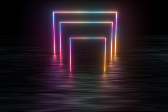 多彩魔幻发光线条背景，三维渲染