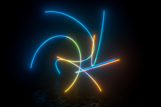 多彩魔幻发光线条背景，三维渲染