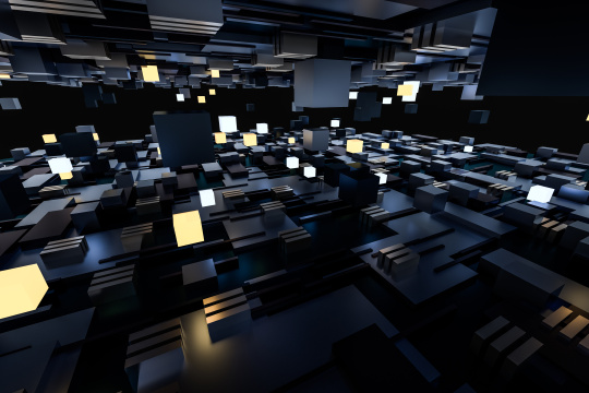 三维渲染，科技感方块世界