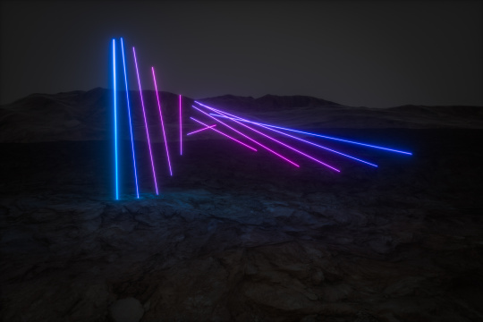 三维渲染，多彩线条与深色地形