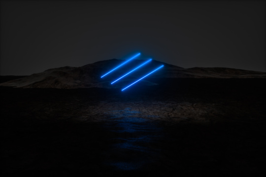 三维渲染，多彩线条与深色地形