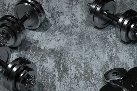 哑铃与水泥建筑背景 健身题材背景 三维渲染